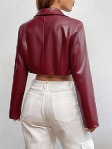 SHEIN Unity 女士时尚机车PU短款夹克 - 酒紅色 - 查看 2