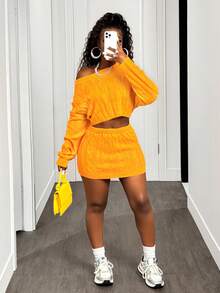 BamGleam 女士优雅针织长裙套装，秋冬 - 黃色 - 查看 5