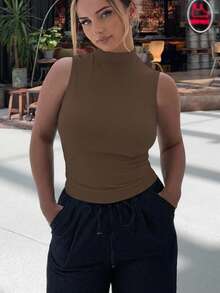 Jeta Ari Women's Slim Fit Turtleneck Sleeveless Bodycon Tank Top