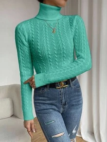 EMERY ROSE Jersey de cuello alto de unicolor y ajuste ceñido, otoño/invierno - verde menta - Ver 5