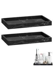 2 bandejas decorativas retangulares de mármore branco, bandejas de armazenamento para banheiro, organizador de banheira e pia de cozinha, decoração de banheiro, organizador de banheiro, decoração de outono, organizador de maquiagem, volta às aulas