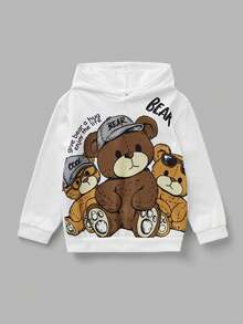 SHEIN Boys' Casual Cartoon Bear Pattern Loose Comfortable Everyday Knit Long Sleeve Sweatshirt