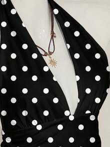 SHEIN ICON 女式复古波尔卡圆点图案露背深 V 领豹纹裹背衬衫，俱乐部服装女士性感、Y2K、垃圾摇滚、经典、老钱、俱乐部服装、派对、嘻哈、辣妹时尚、角色扮演 - 彩色 - 查看 7