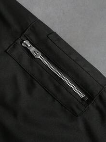 Manfinity Homme Jaket Bomber Pria Kasual Sehari-hari, Minimalis, Warna Polos, Resleting, Lengan Panjang, Lapisan Termal, Musim Gugur/Dingin - Hitam - View 6
