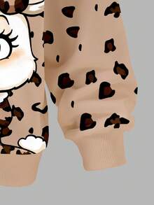 Sparklyn 2 件套可爱兔子豹纹上衣，女童圆领运动衫和紧身裤套装，时尚休闲，适合秋冬 - 彩色 - 查看 3