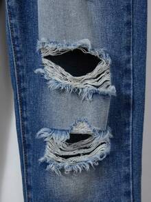 SHEIN Explorewe Tween Boys Denim Two Pieces Outfits, Mid-Blue Denim Color, Collegiate Style, Streetwear, Outdoor, Also Versatile Fashion Pieces, Distressed & Crinkle Design, Comfortable Cotton, Suitable For Daily Wear, School, Commute, Gathering, Travel, Back To School Season, New Autumn Collection