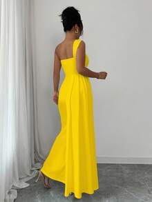 Rafferiza Women's Asymmetric Neck Beaded Ruched Waist Bodycon Dress - Yellow - View 2