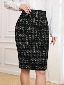 Miaspire 女士格子图案修身休闲半身裙，日常穿着，夏季穿搭 - 黑色 - 查看 3