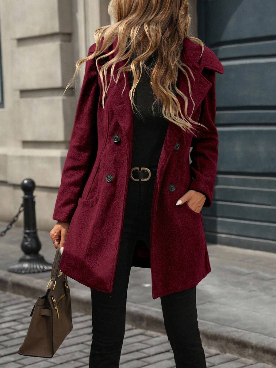 EMERY ROSE Abrigo con capucha y doble botonadura, informal para otoño/invierno - Burdeos - Ver 1