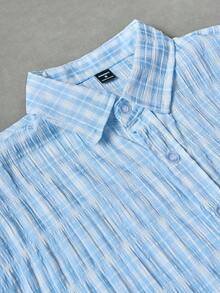 Manfinity EMRG Camisa casual de hombre de solapa única a cuadros con pliegues y manga corta - Multicolor - Ver 6