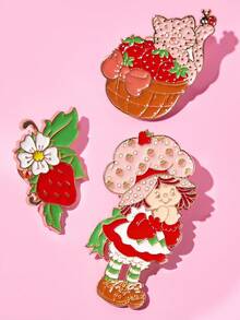 Strawberry Shortcake X SHEIN 3 件时尚 3D 浮雕骷髅和花朵锌合金胸针，金色徽章礼物，适合外套、衬衫、西装、包包、万圣节 - 彩色 - 查看 5