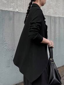 FRIFUL Camiseta holgada y versátil de mujer con cuello vuelto, manga larga, puño acanalado y volante de contraste de color, otoño - Negro - Ver 6
