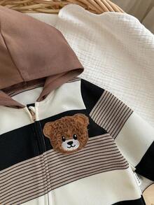 Pelele con capucha de punto a rayas y estampado de dibujos animados, informal y lindo para bebé recién nacido niño/niña