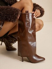 Daringsoles Giày bốt cao gót đế thô thời trang thoải mái dành cho nữ - màu nâu - Xem 5