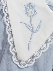 Souflis Souflis 女婴甜美优雅简约公主裙，粉蓝花卉刺绣，白色撞色领，长袖，3个月-3岁，适合春、夏、秋季外出、聚会和日常穿着。女婴连衣裙，女婴公主裙，女婴长袖连衣裙，刺绣领连衣裙，女婴蓝色连衣裙，女婴服装，连衣裙，女婴连衣裙，女婴连衣裙，婴儿连衣裙 - 淺藍色 - 查看 5