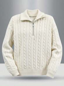 SHEIN Teens Boys' Casual Comfortable Versatile Solid Color Turndown Collar Half Zip Front Sweater