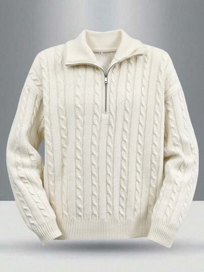 SHEIN Tonårspojkar Avslappnad Bekväm Mångsidig Enfärgad Tröja med Halv Dragkedja Framtill