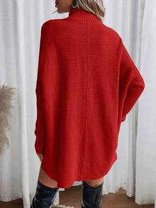 EMERY ROSE 女式休闲纯色立领蝙蝠袖毛衣，秋冬 - 紅色 - 查看 2