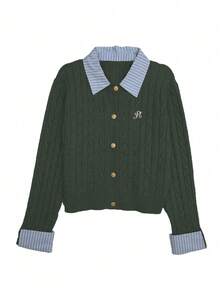 Rafferiza Fashionable Blogger-Inspired 2 In 1 Patchwork Knit Cardigan Sweater - Dark Grey - View 4