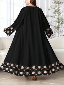 SHEIN Najma Plus Size Women's Floral & Plant Pattern Print Long Sleeve Casual Arabic Abaya, Suitable For Spring And Autumn - Multicolor - View 2