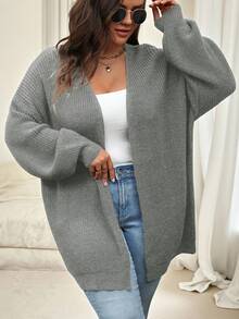 Vionelle 大码简约纯色纹理开衫，适合冬季 - 淺灰色 - 查看 4