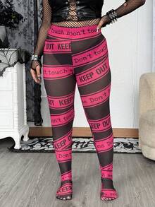 Whyspr Plus Size English Letter Print Patchwork Leggings