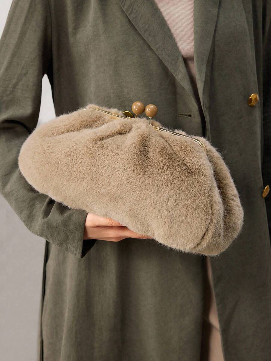 SHECARRY 女士手包，毛绒，时尚，优雅，简约，个性化，多功能，经典，适合约会，日常，购物，下午茶，鸡尾酒会，派对，舞会，俱乐部，生日，晚会，约会之夜，宴会 - 棕色 - 查看 1