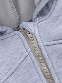 SHEIN Vintaside Kids 1 件婴幼儿男女休闲简约时尚灰色连帽长袖夹克，适合日常上学穿着，春秋季 - 灰色 - 查看 5