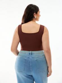 Solavibe Plus Size Round Neck Fitted Camisole Vest, Casual Basic Summer Wear - Brown - View 6