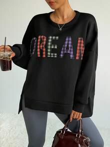 Dewbera 女式休闲印花圆领长袖运动衫 - 黑色 - 查看 5