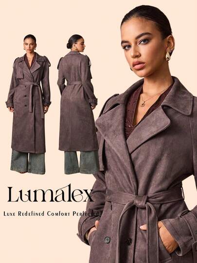 Lumalex Fall Winter Outing Casual Elegant Gathering Party Banquet Modest Old Money Glitter Holiday Party Rave Festival Outing Vacation Hot Outdoor Richly Layered Wedding Season Banquet Coming Of Age Ceremony Women's Regular Fit Suede-Feel Straight Loose Waist Tie Waist S Coat Trench Coat Women Coats Fall Winter Clothing For Women Outerwear Women Luxury Prom ID Al-Adha Al-Adha Party New Year