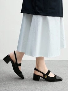 CUCCOO BIZCHIC Women's Classic Low Heel Slingback Flats, Black - Black - View 4