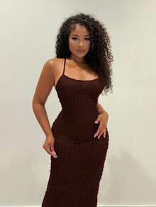 Alexandranx Solid Texture Bodycon Backless Cami Dress - Coffee Brown - View 6