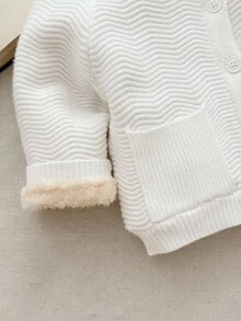 Blossori Baby Girls' French Elegant Floral Knit Long Sleeve Hooded Cardigan - White - View 7