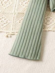 SHEIN 2 件套青少年女孩休闲喇叭袖上衣和 A 字吊带连衣裙套装，春秋季 - 綠色 - 查看 4