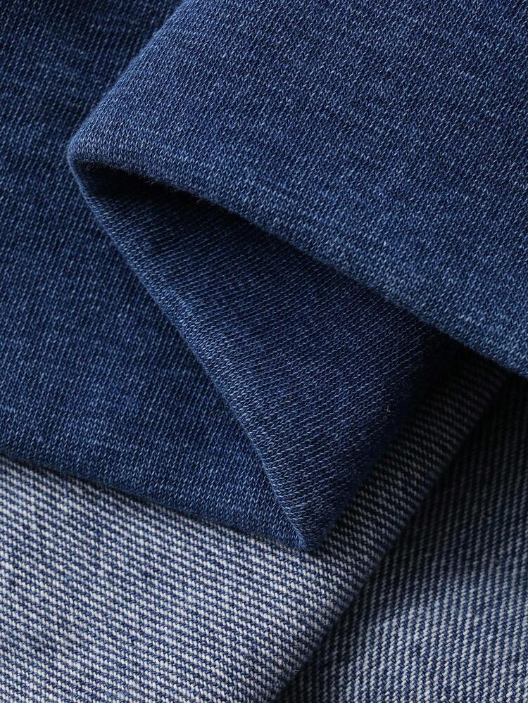 Tween Girls' Round Neck Drop Shoulder Long Sleeve Ruffle Hem Loose Casual Denim Top