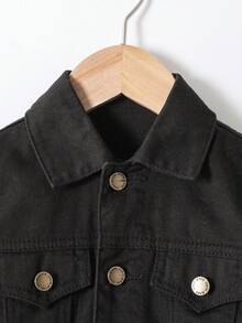 SHEIN Bộ 2 áo khoác denim ve đen tay dài cho bé trai và quần ống rộng - màu đen - Xem 3