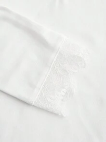 Tseoso 95% 纯棉深 V 领蕾丝边修身长袖 T 恤，适合秋冬季，分层穿着 - 白色 - 查看 5