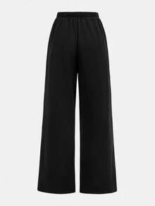 Girlism 青少年女孩春夏街头、基本款、休闲款、百搭款、运动时尚斜肩字母印花短款腰部褶皱运动衫上衣、裤子、返校服装 - 黑色 - 查看 10