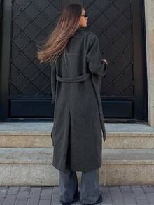 DAZY Cappotto lungo da donna con bavero oversize e doppio petto, antivento, adatto per autunno/inverno - Grigio Scuro - Visualizzare 2