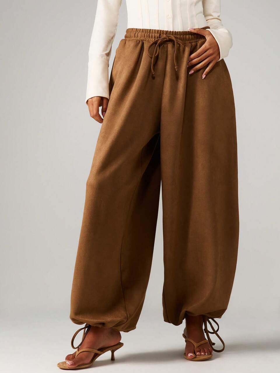 MISSGUIDED Palazzo-Hose aus Wildleder mit weitem Bein und Kordelzug in der Taille