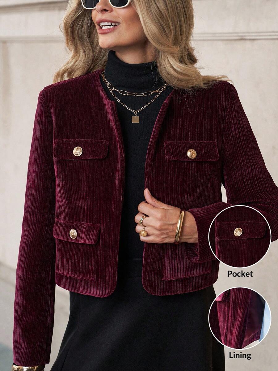 SHEIN Clasi Women's Elegant Solid Color Cropped Wool Blend Jacket ...