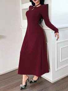 Feyla New Design Sense Halter Neck Long Sleeve Niche Rejuvenating Slim Fit Dress - Burgundy - View 6