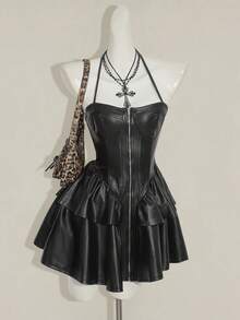 SHEIN ICON 女式时尚性感露背挂脖迷你连衣裙