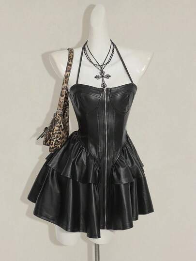 SHEIN ICON 女式时尚性感露背挂脖迷你连衣裙