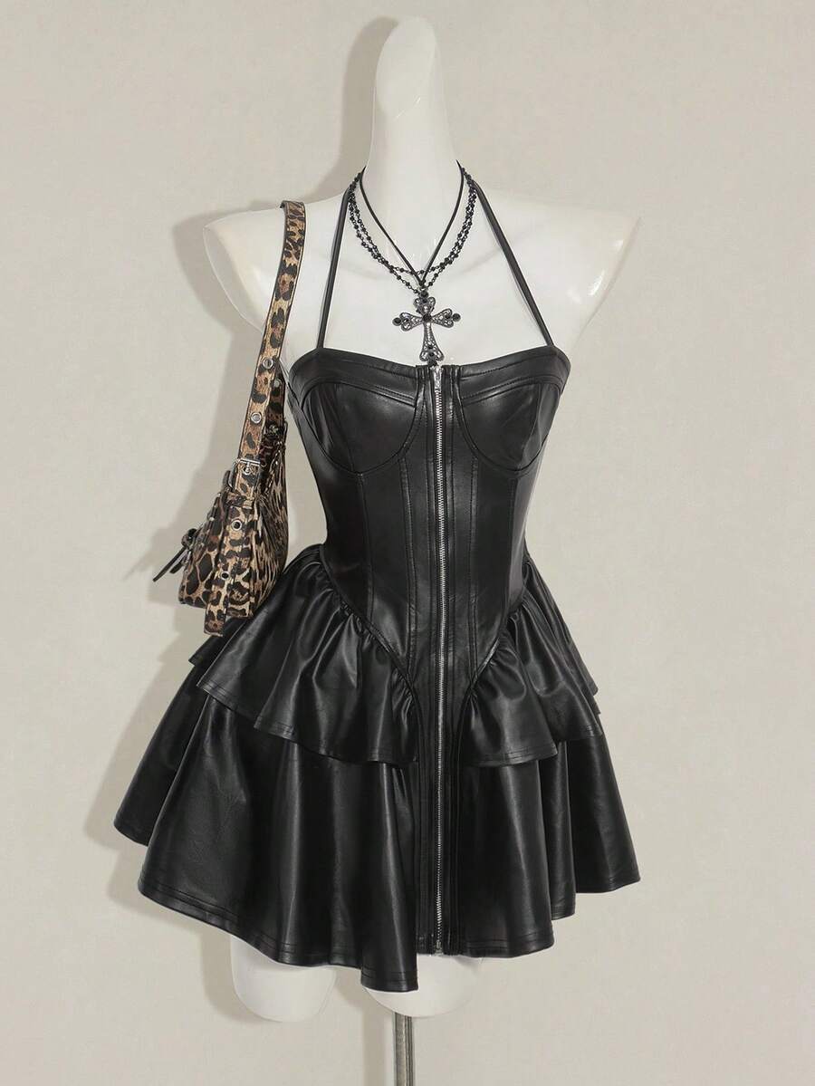 SHEIN ICON 女式时尚性感露背挂脖迷你连衣裙