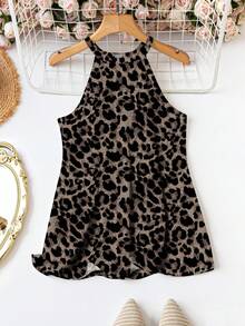 EMERY ROSE Parte superior tipo tank de cuello redondo con estampado de leopardo casual, adecuado para verano para mujer