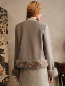 Revavyn Revavyn Women's Fashionable And Elegant Commuter Fuzzy Tweed Jacket - Dark Grey - View 6