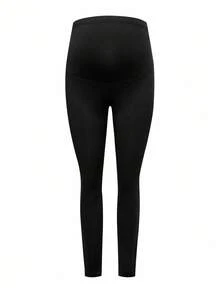 Modmama 2 件套纯色弹力腰紧身裤，孕妇高弹力紧身裤，秋冬款 - 軍綠色 - 查看 4