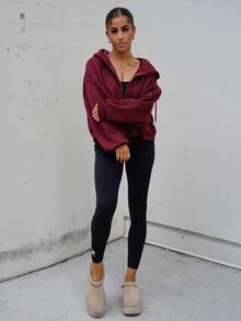 SAYEHFBABY Double Zip Through Hoodie Casual, Airport Back To School Fall Autumn - Burgundy - View 5